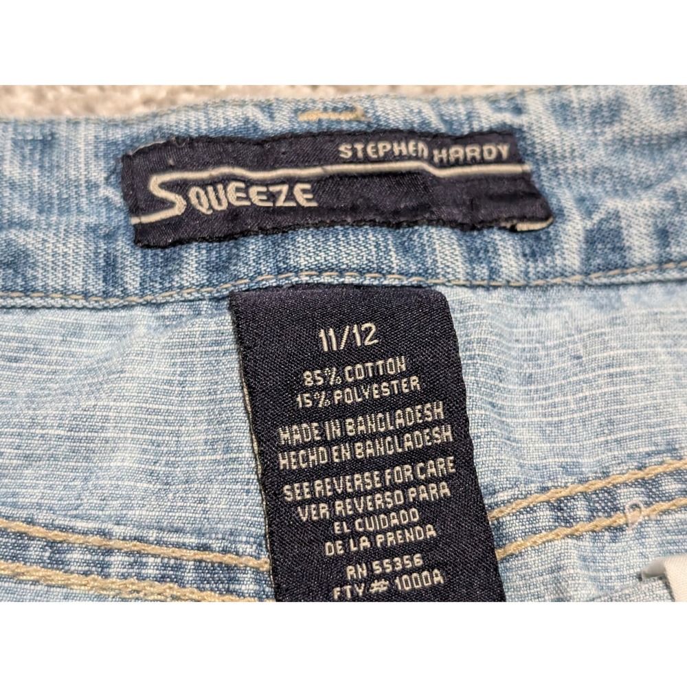 Y2K Denim Skirt‎ Womens 31W Blue Star Patch Distressed Midi Light Wash Squeeze - Picture 3 of 7